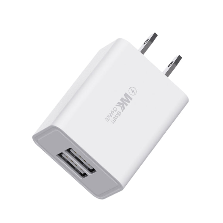 Adattatore di alimentazione per caricabatterie da viaggio a ricarica rapida Dual USB WK WP-U56 2A, presa americana, US Plug Adattatore di alimentazione per caricabatterie da viaggio a ricarica rapida Dual USB WK WP-U56 2A, presa americana, US Plug